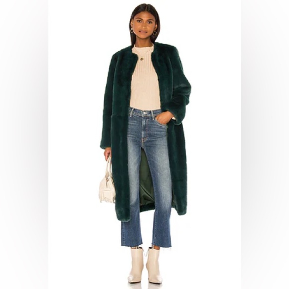 REVOLVE Song of Style teal faux fur full length coat